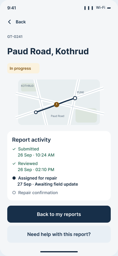 Gaddha Tracker report tracking screen