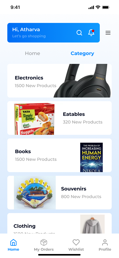 PortAmeegos shopping categories screen