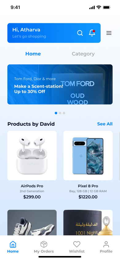 PortAmeegos home screen with products and shopping offers